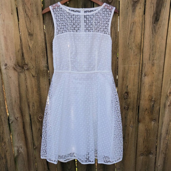 Escada Lace White Dress Fitted Bodice A Line US 8 - Picture 3 of 15